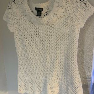 EDDIE BAUER White Hand Crocheted Linen/Cotton Blend Size Petite XS